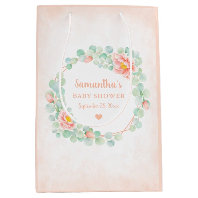 Sac Cadeau Moyen Baby shower Eucalyptus Feuille perceuse de germes  (Devant)