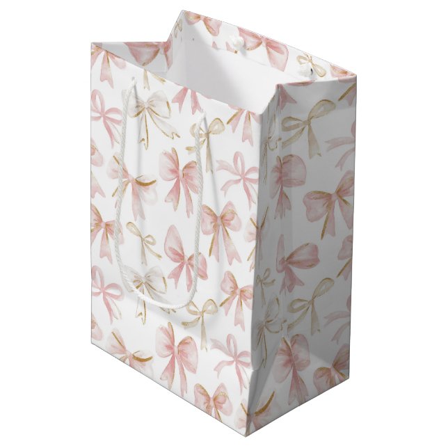 Sac Cadeau Moyen Baby shower Fille Blush Pink Bows (Devant Angle)