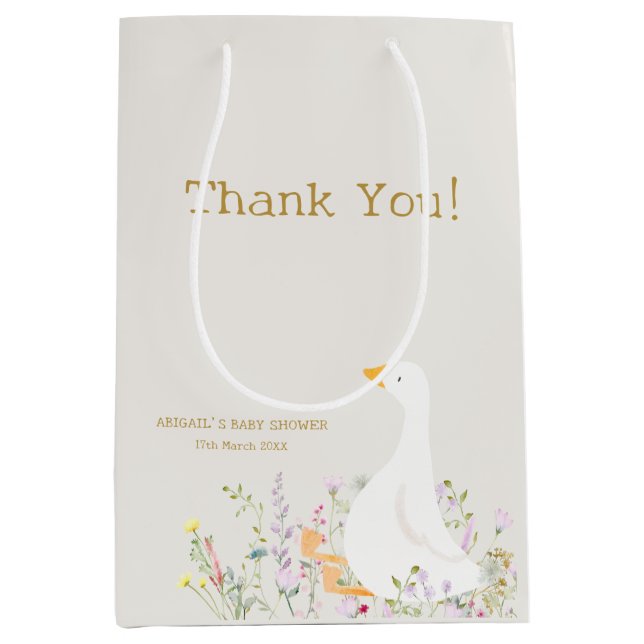 Sac Cadeau Moyen Baby shower Fleur sauvage d'oie d'aquarelle (Devant)