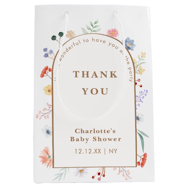 Sac Cadeau Moyen Baby shower Floral Fleur sauvage Boho Arch Spring (Devant)