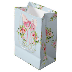 Sac Cadeau Moyen Baby shower Floral Pattern Crête Régence Bow Bleu