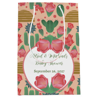 Sac Cadeau Moyen Baby shower floral rose du désert