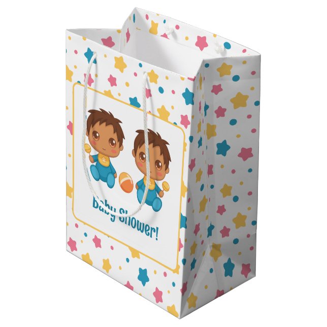 Sac Cadeau Moyen Baby shower Garçon jumeaux étoiles foncé (Dos Angle)