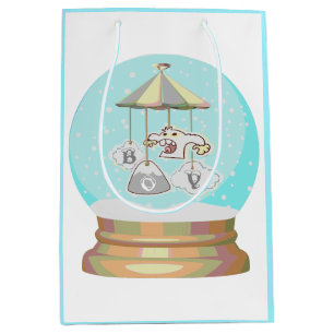 Sac Cadeau Moyen Baby shower hiver neige yeti neige globe bleu blan