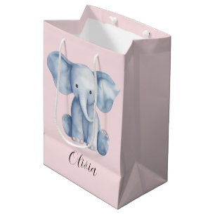 Sac Cadeau Moyen Baby shower mignon aquarelle bleu éléphant