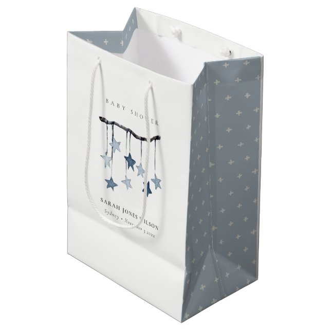 Sac Cadeau Moyen Baby shower mobile très simple Aqua Blue Star (Devant Angle)