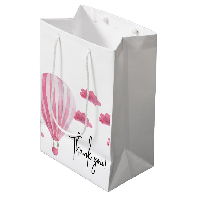 Sac Cadeau Moyen Baby shower montgolfière merci (Devant Angle)