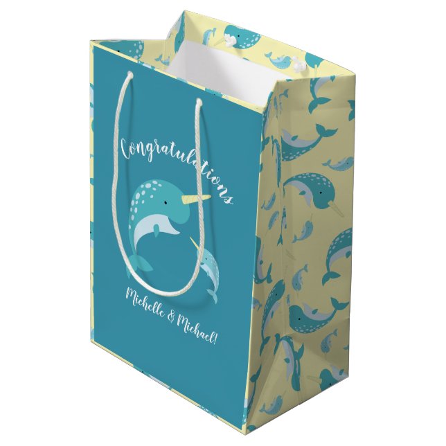 Sac Cadeau Moyen Baby shower Narval (Dos Angle)