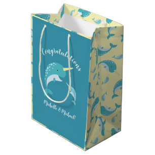 Sac Cadeau Moyen Baby shower Narwhal Jaune Genre Baleine Neutre