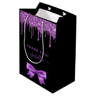 Sac Cadeau Moyen Baby shower noir violet parties scintillant merci 