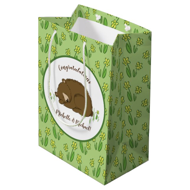 Sac Cadeau Moyen Baby shower Ours Brown Animaux de forêt (Dos Angle)