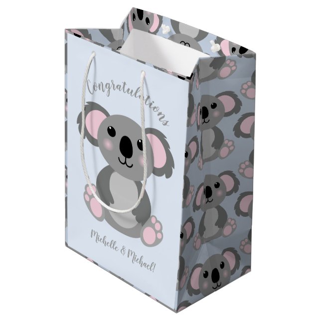 Sac Cadeau Moyen Baby shower Ours de Koala bleu (Dos Angle)