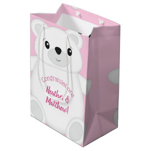 Sac Cadeau Moyen Baby shower Ours rose