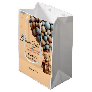 Sac Cadeau Moyen Baby shower Ours Teddy Pastel Hot Air Balloon