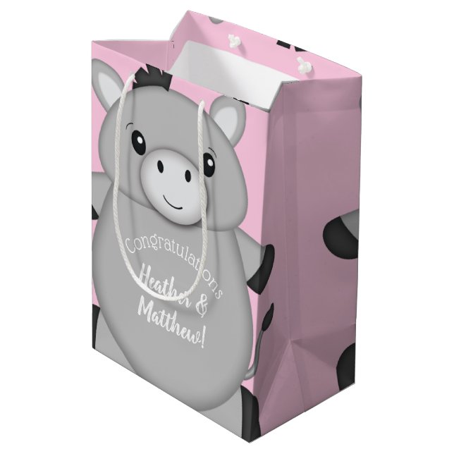 Sac Cadeau Moyen Baby shower rose âne (Dos Angle)