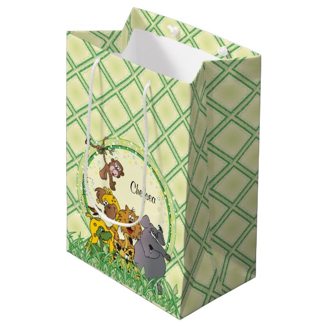Sac Cadeau Moyen Baby shower Safari Jungle Baby Animaux (Devant Angle)