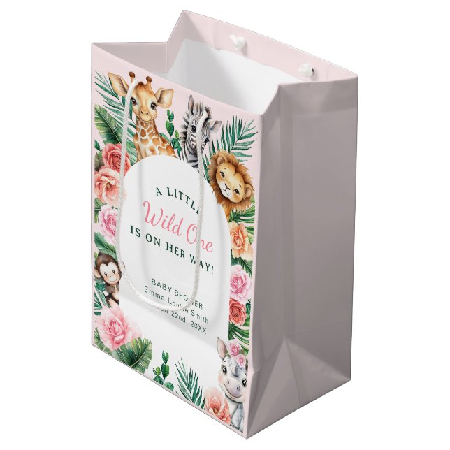 Sac Cadeau Moyen Baby shower Safari Wild One - Jungle Animinals (Devant Angle)