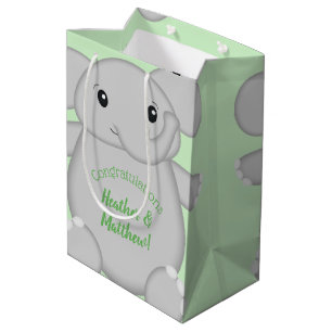 Sac Cadeau Moyen Baby shower vert éléphant