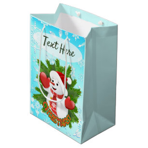 Sac Cadeau Moyen Baby Snowman avec ornement de flocons de neige en 