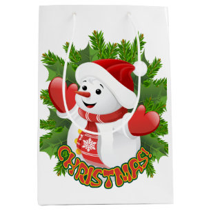 Sac Cadeau Moyen Baby Snowman avec ornement de flocons de neige en 