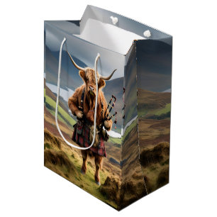 Sac Cadeau Moyen Bagpiper de vache écossaise Highland