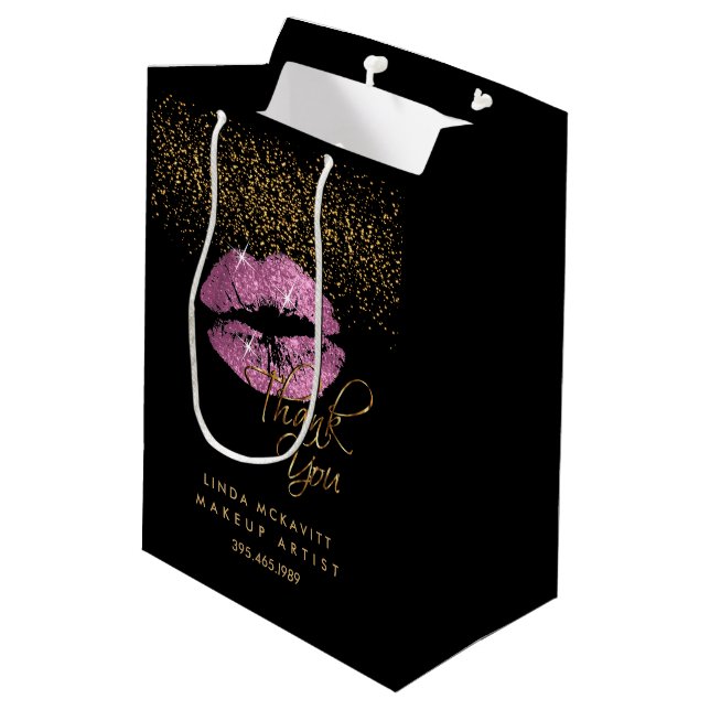 Sac Cadeau Moyen Baguette à Parties scintillant rose - Merci (Dos Angle)