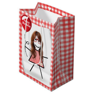 Sac Cadeau Moyen Baguette Figure Girl avec Ballons d'Anniversaire R