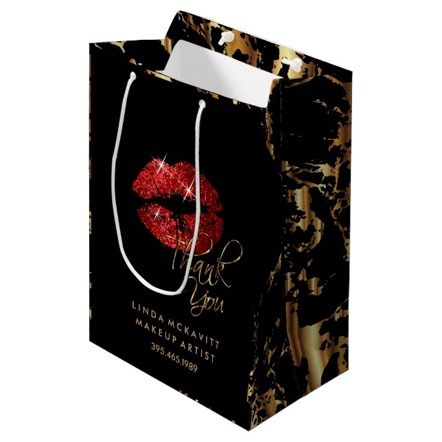 Sac Cadeau Moyen Baguette rouge à Parties scintillant et marbre d'o (Devant Angle)