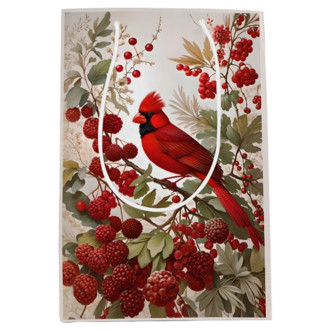 Sac Cadeau Moyen Baies rouges d'oiseaux du Cardinal Nord (Devant)