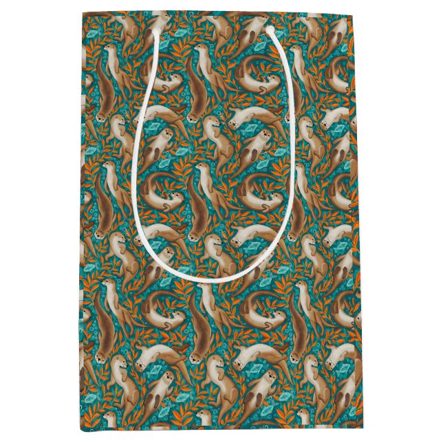 Sac Cadeau Moyen Baignade douce en Gouache Turquoise et orange (Devant)