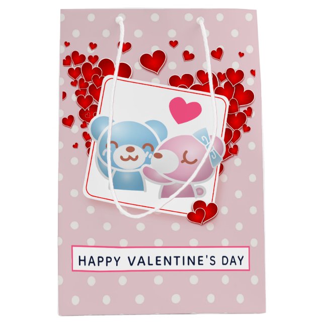 Sac Cadeau Moyen Baisers avec les Coeurs rouges Saint Valentin (Devant)