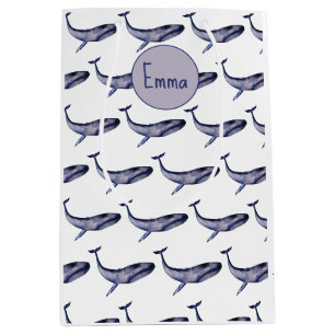 Sac Cadeau Moyen Baleine bleu aquarelle