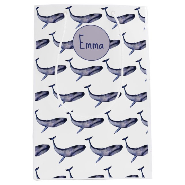 Sac Cadeau Moyen Baleine bleu aquarelle (Devant)