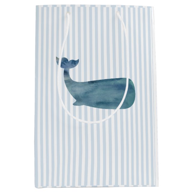 Sac Cadeau Moyen Baleine nautique bleue rayée prépa (Devant)