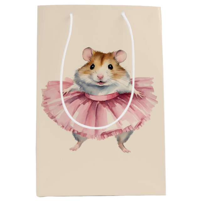 Sac Cadeau Moyen Ballerina Hamster Girls Anniversaire Personnalisé (Devant)