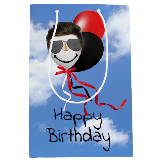 Sac Cadeau Moyen Balloirs d'anniversaire de visage humain dans le c (Devant)