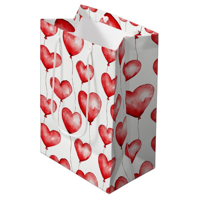 Sac Cadeau Moyen Ballons à coeur rouge (Devant Angle)