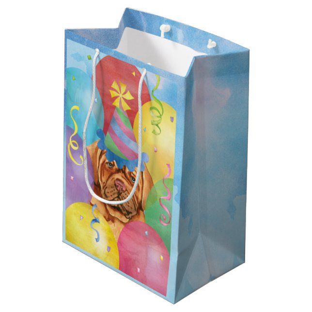 Sac Cadeau Moyen Ballons d'anniversaire Dogue de Bordeaux (Dos Angle)