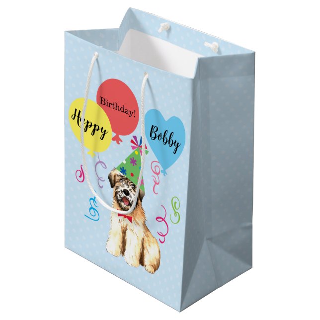 Sac Cadeau Moyen Ballons de fête d'anniversaire Wheaten Terrier (Devant Angle)