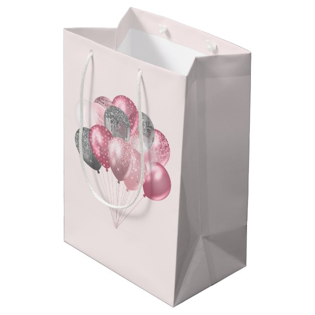Sac Cadeau Moyen Ballons de parties scintillant rose et argent (Dos Angle)