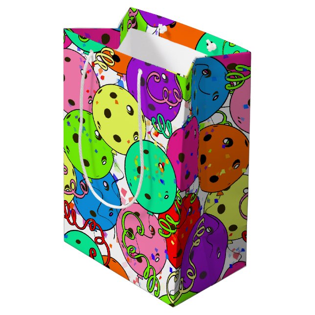 Sac Cadeau Moyen Ballons de Pickleball Party sur blanc (Dos Angle)