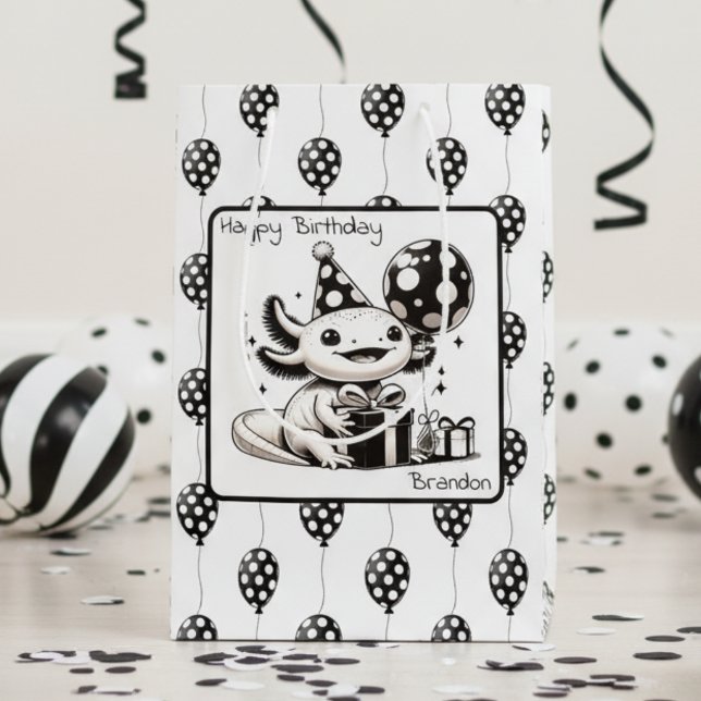 Sac Cadeau Moyen Ballons noirs et blancs Anniversaire (Créateur téléchargé)