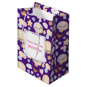 Sac Cadeau Moyen Balloon à air chaud mignon Aquarelle Motif Anniver