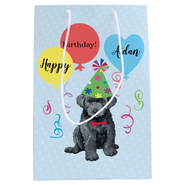 Sac Cadeau Moyen Balloons d'anniversaire Bouvier des Flandres (Devant)