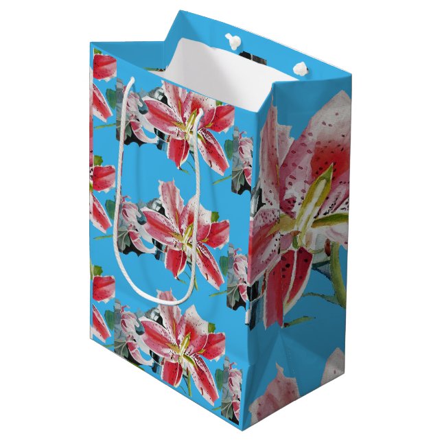 Sac Cadeau Moyen Ballotin de gâteau Mariage rouge rose Lily bleu (Devant Angle)
