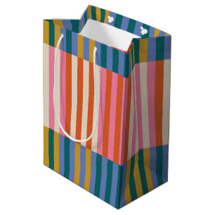 Sac Cadeau Moyen Bande Plaid Festive Moderne Colorée