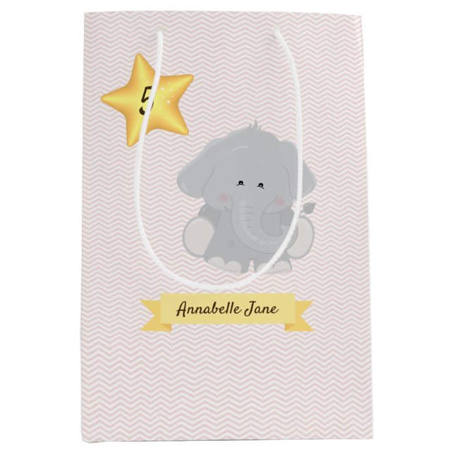 Sac Cadeau Moyen Bandes Chevron Eléphant personnalisées avec nom et (Devant)