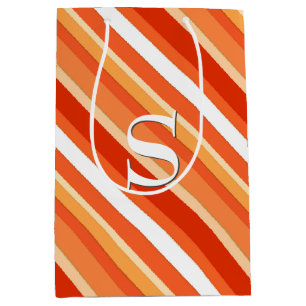 Sac Cadeau Moyen Bandes de bonbons en couches - orange et blanc