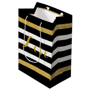 Sac Cadeau Moyen Bandes de Parties scintillant Black & Gold moderne