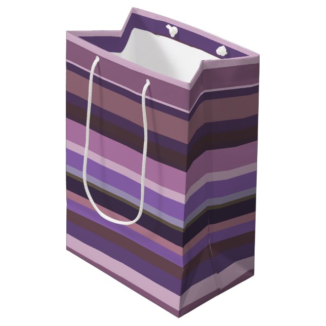 Sac Cadeau Moyen Bandes horizontales mauves (Devant Angle)